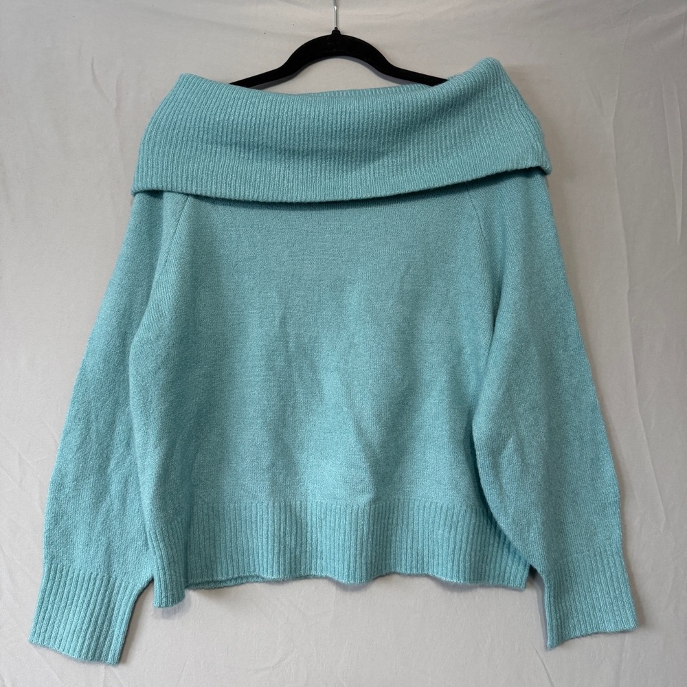 Brave Soul Womens Off The Shoulder Knit Sweater Size S Aqua Office Work Relaxed